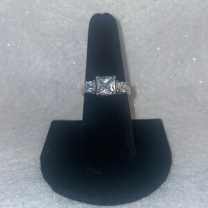 Princess Cut Three-Stone Silver Tone Ring